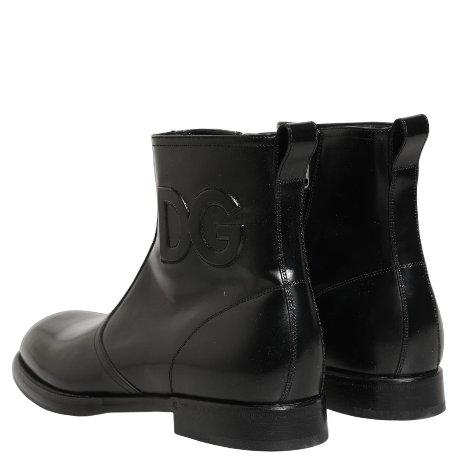 Black Leather Embossed Logo Ankle Boots Shoes