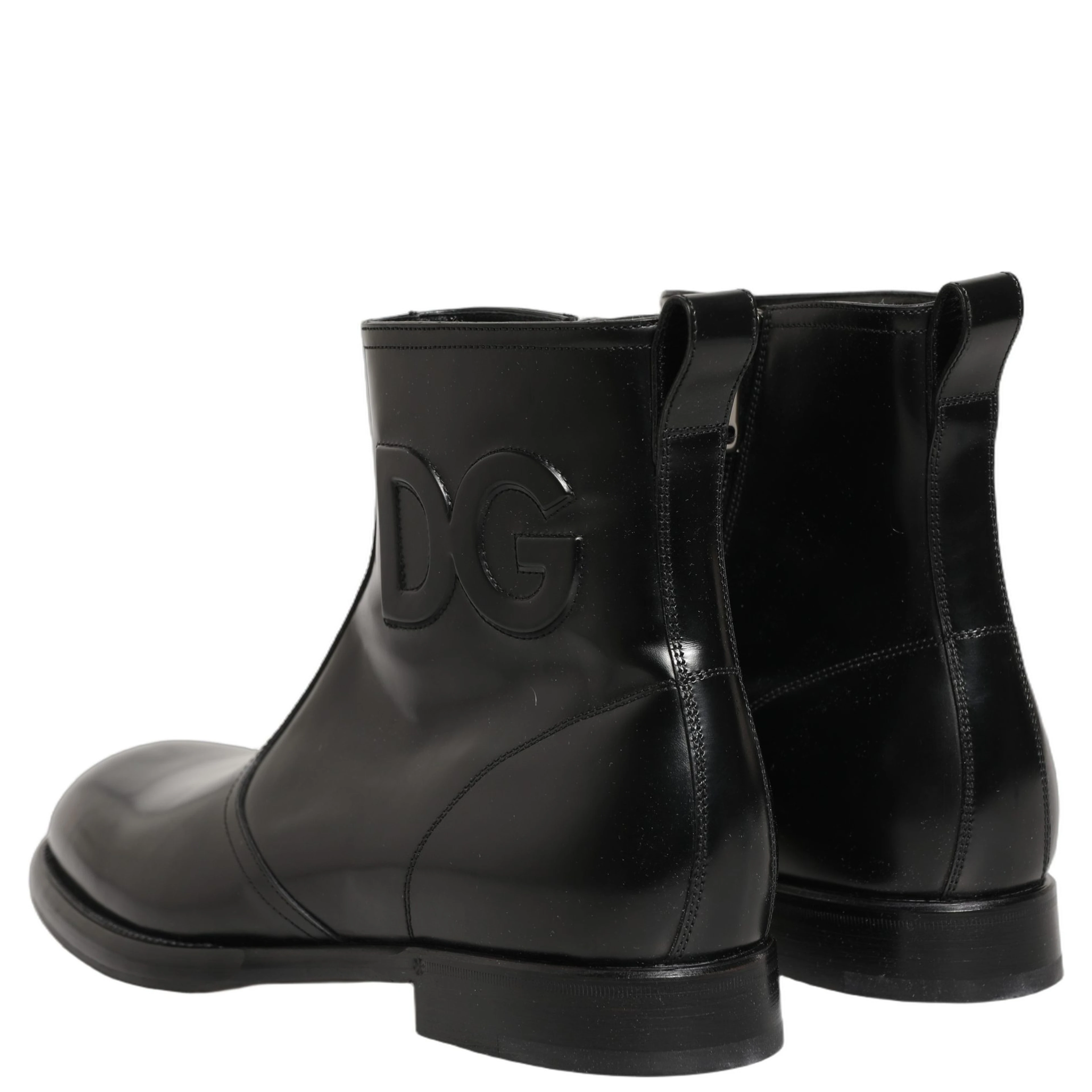 Black Leather Embossed Logo Ankle Boots Shoes