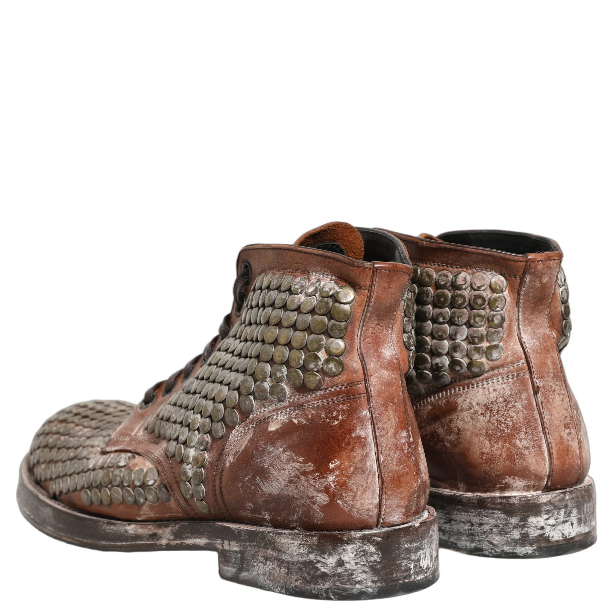 Brown Leather Runway Studs Ankle Boots Shoes