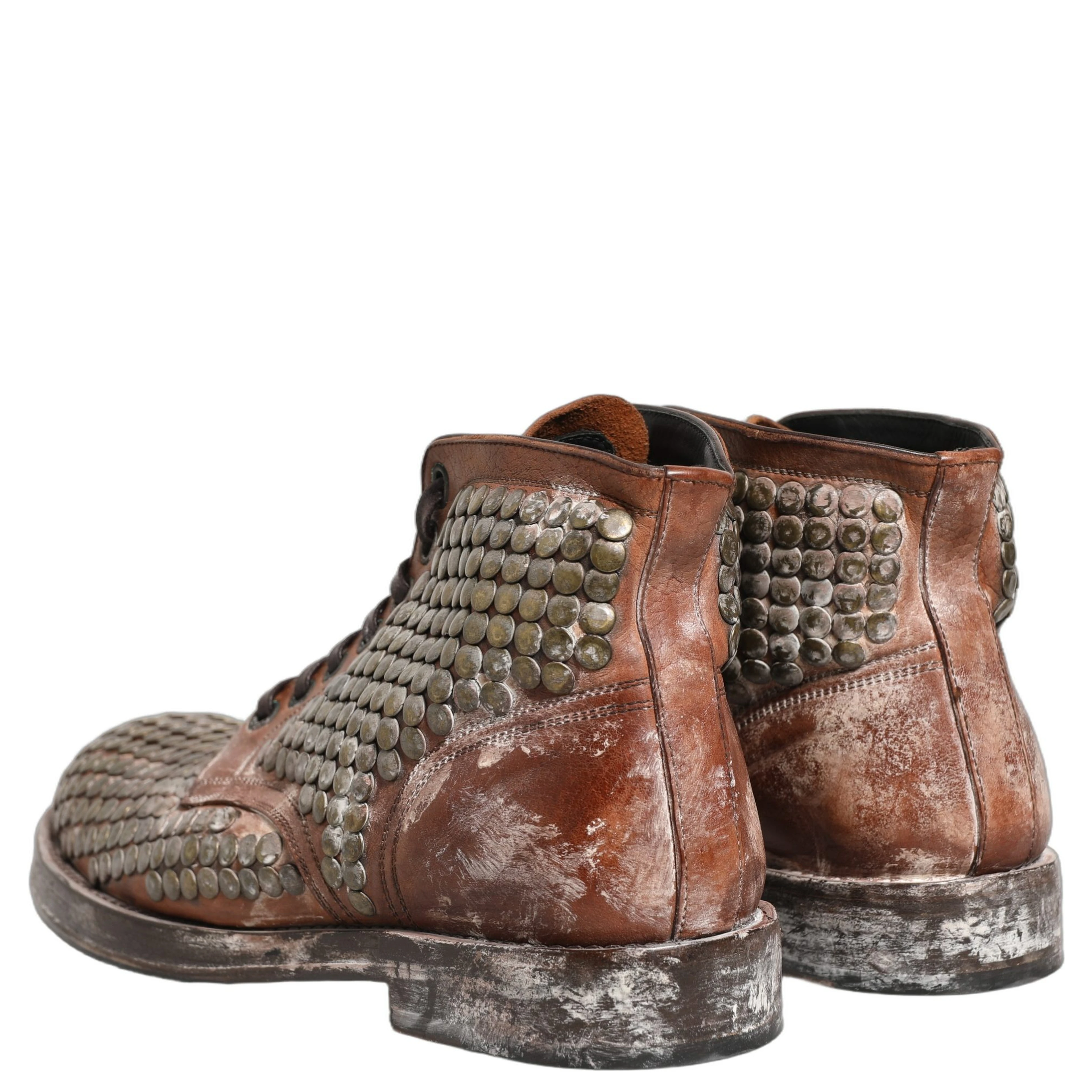 Brown Leather Runway Studs Ankle Boots Shoes