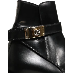 Black Leather DG Plaque Ankle Boots Shoes