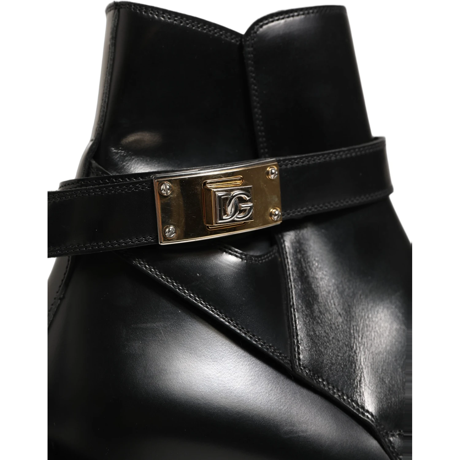 Black Leather DG Plaque Ankle Boots Shoes