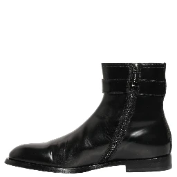 Black Leather Logo Buckle Mid Calf Boots Shoes