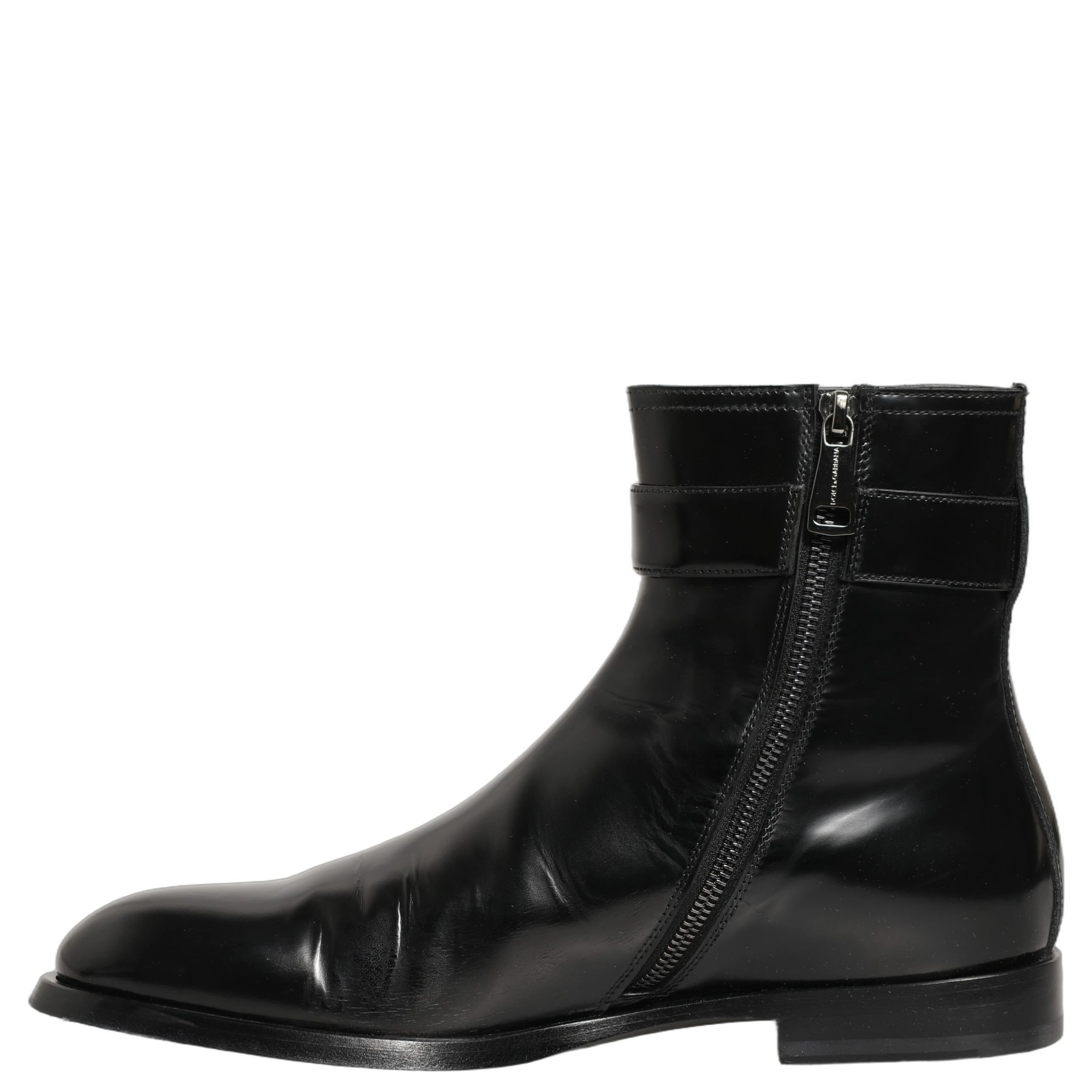 Black Leather Logo Buckle Mid Calf Boots Shoes