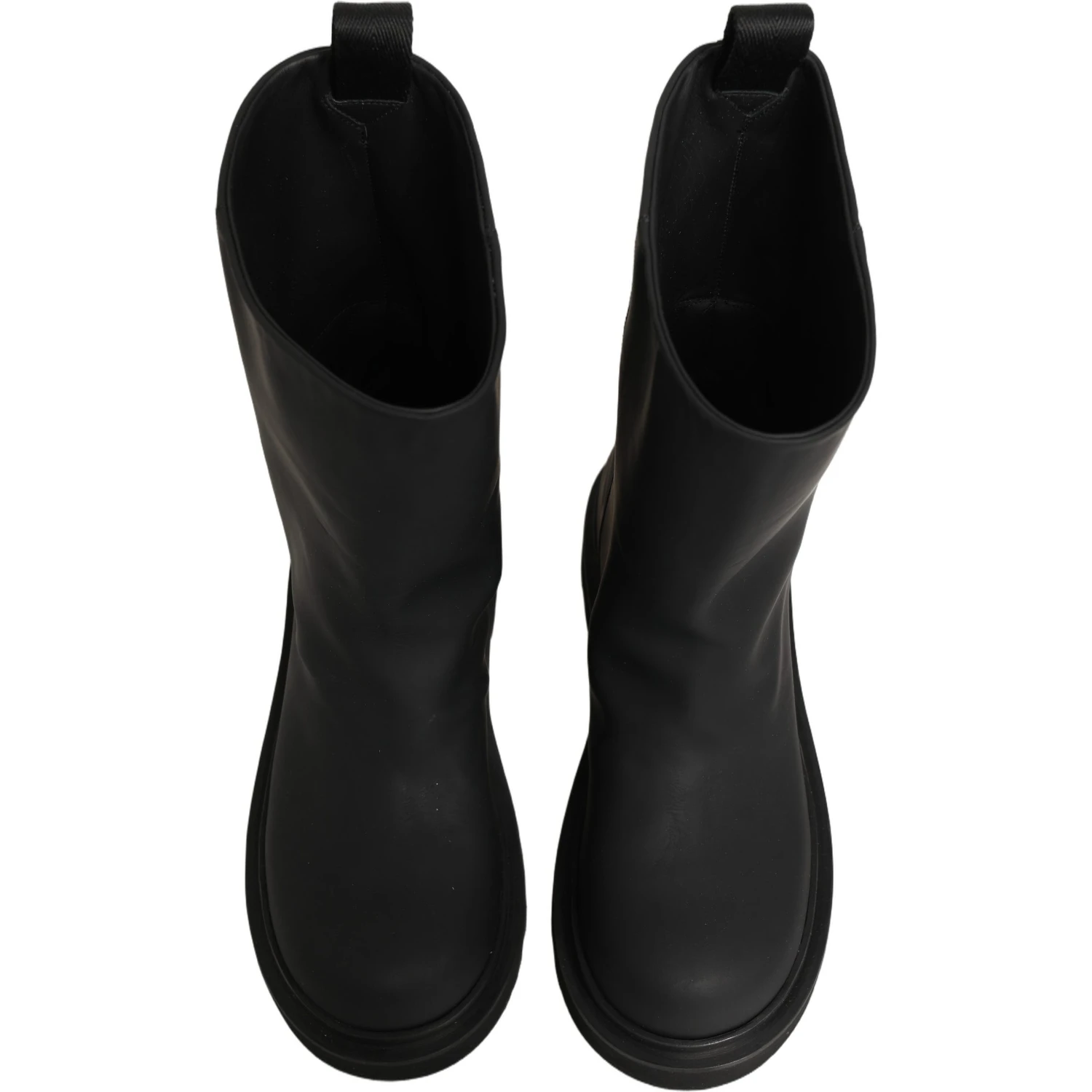 Black Leather Mid Calf Chunky Men Boots Shoes