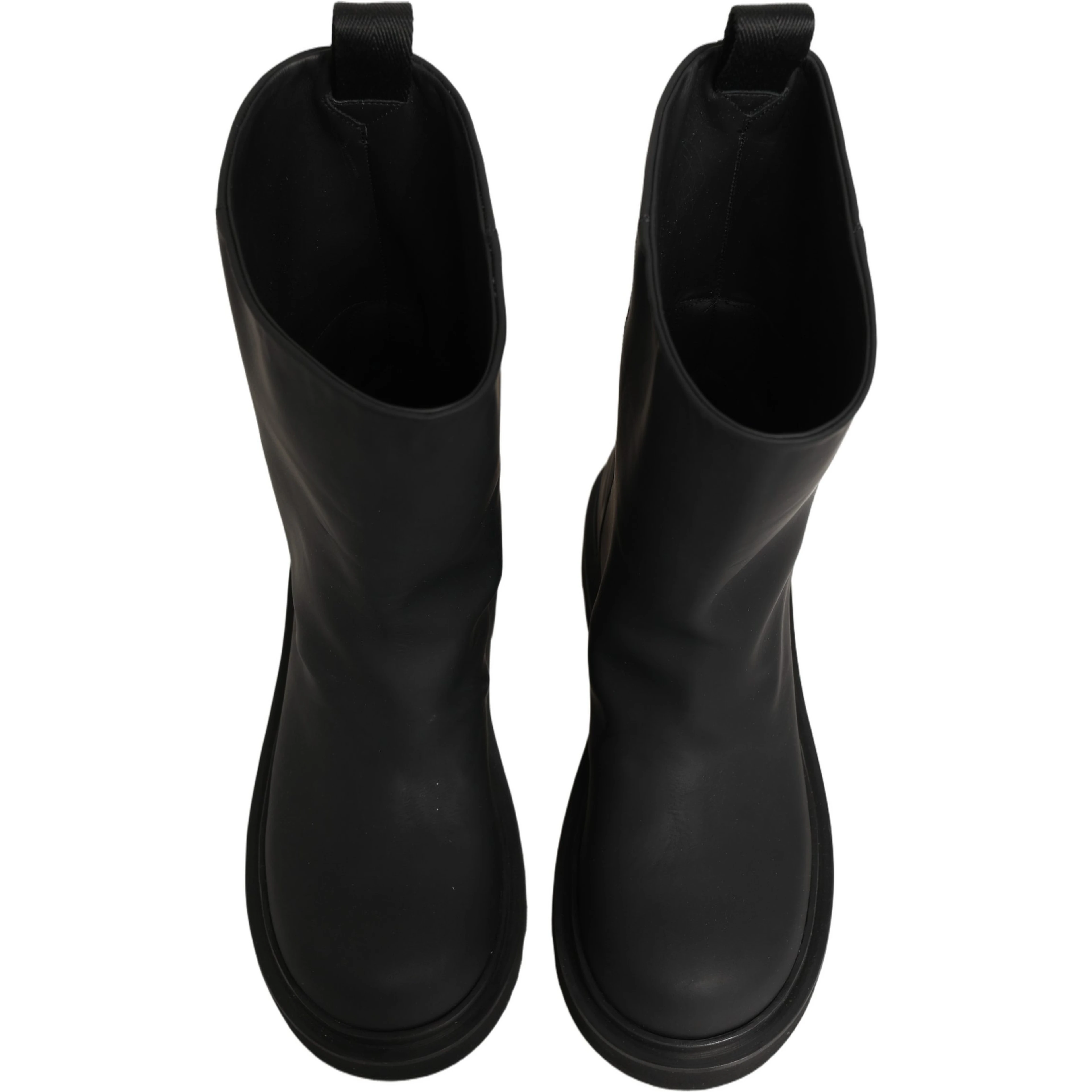 Black Leather Mid Calf Chunky Men Boots Shoes