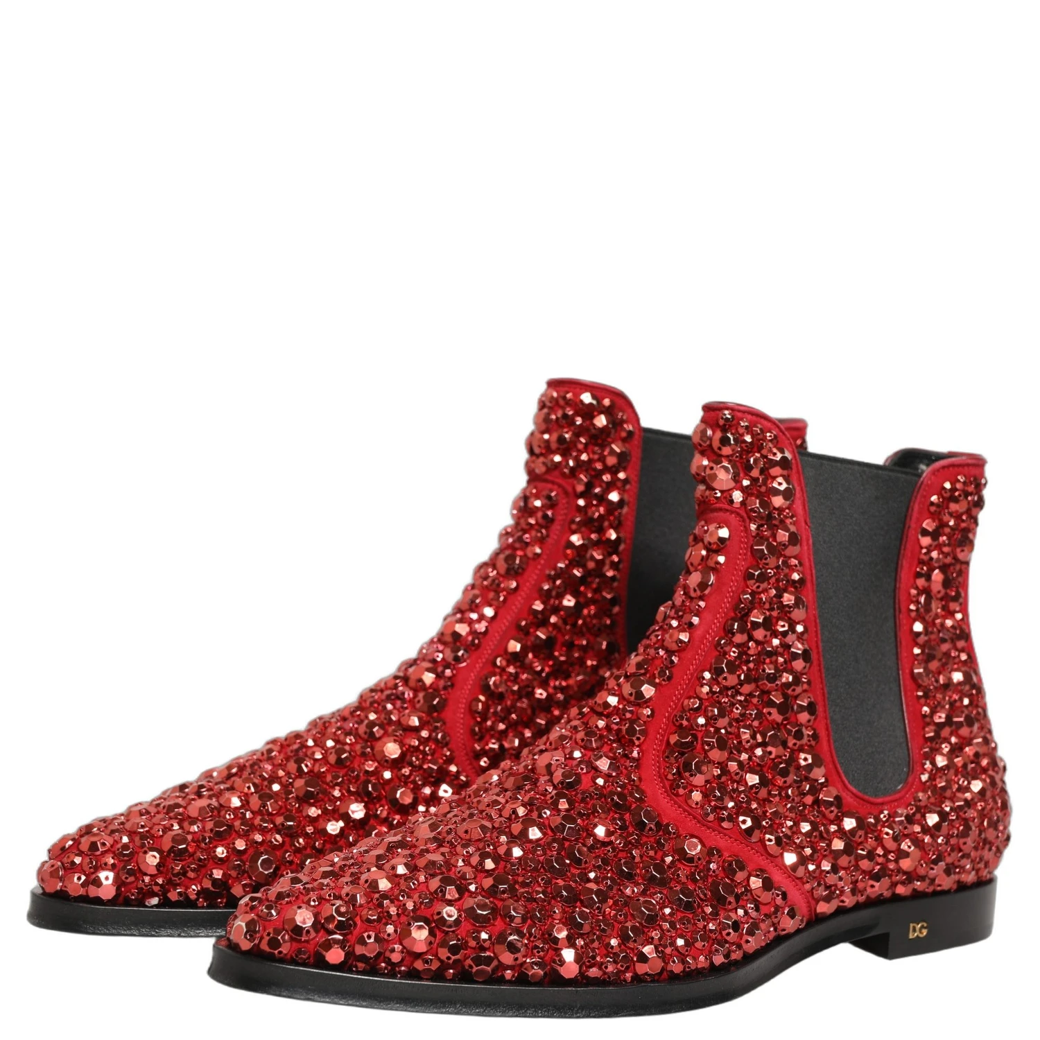 Red Embellished Chelsea Ankle Boots Shoes