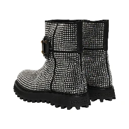 Black Crystal Embellished Short Boots Shoes