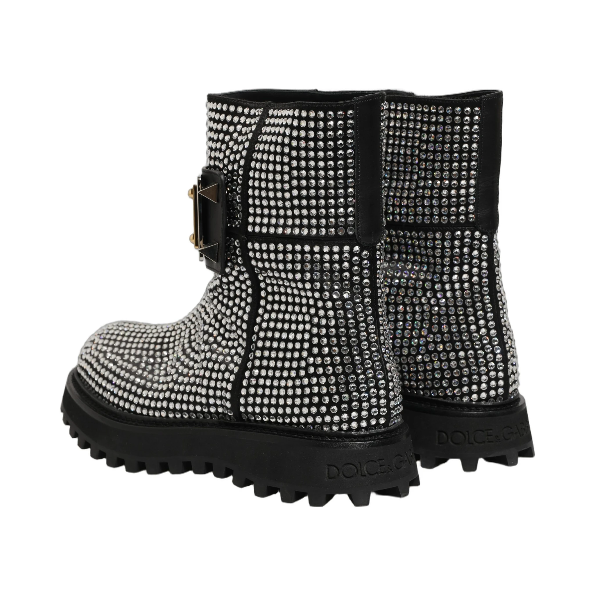 Black Crystal Embellished Short Boots Shoes