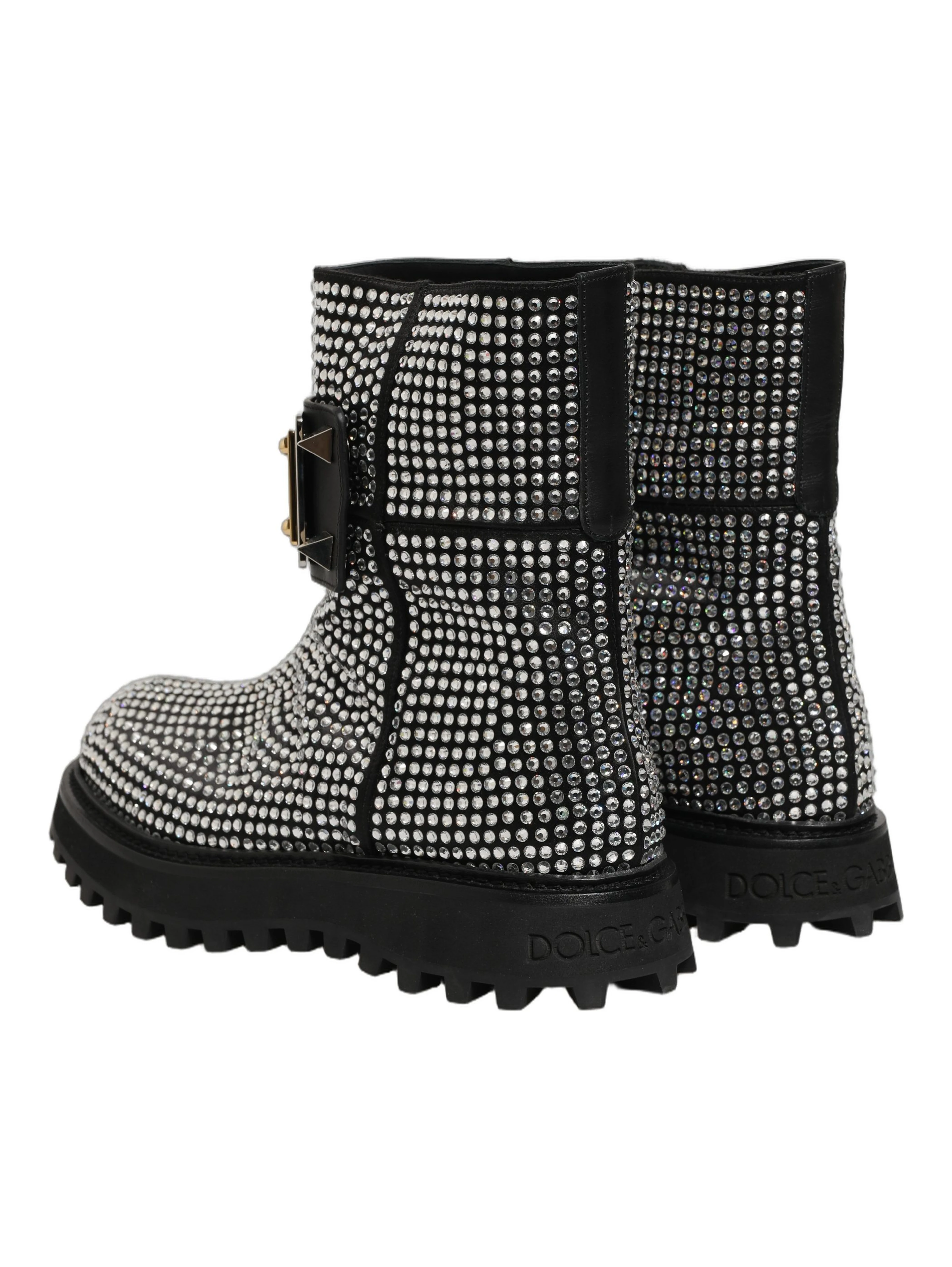 Black Crystal Embellished Short Boots Shoes