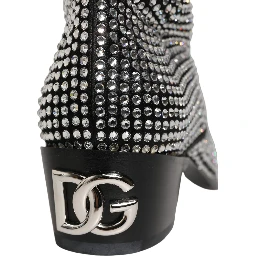 Black Crystal Embellished Ankle Boots Shoes
