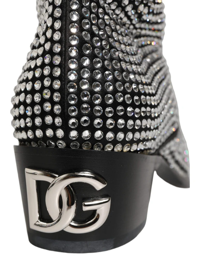 Black Crystal Embellished Ankle Boots Shoes