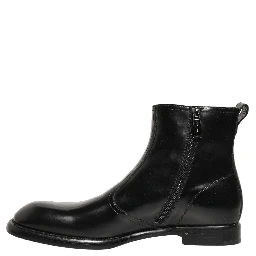 Black Leather Embossed Logo Ankle Boots Shoes