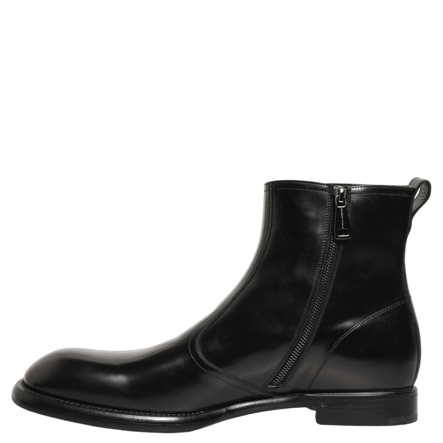 Black Leather Embossed Logo Ankle Boots Shoes
