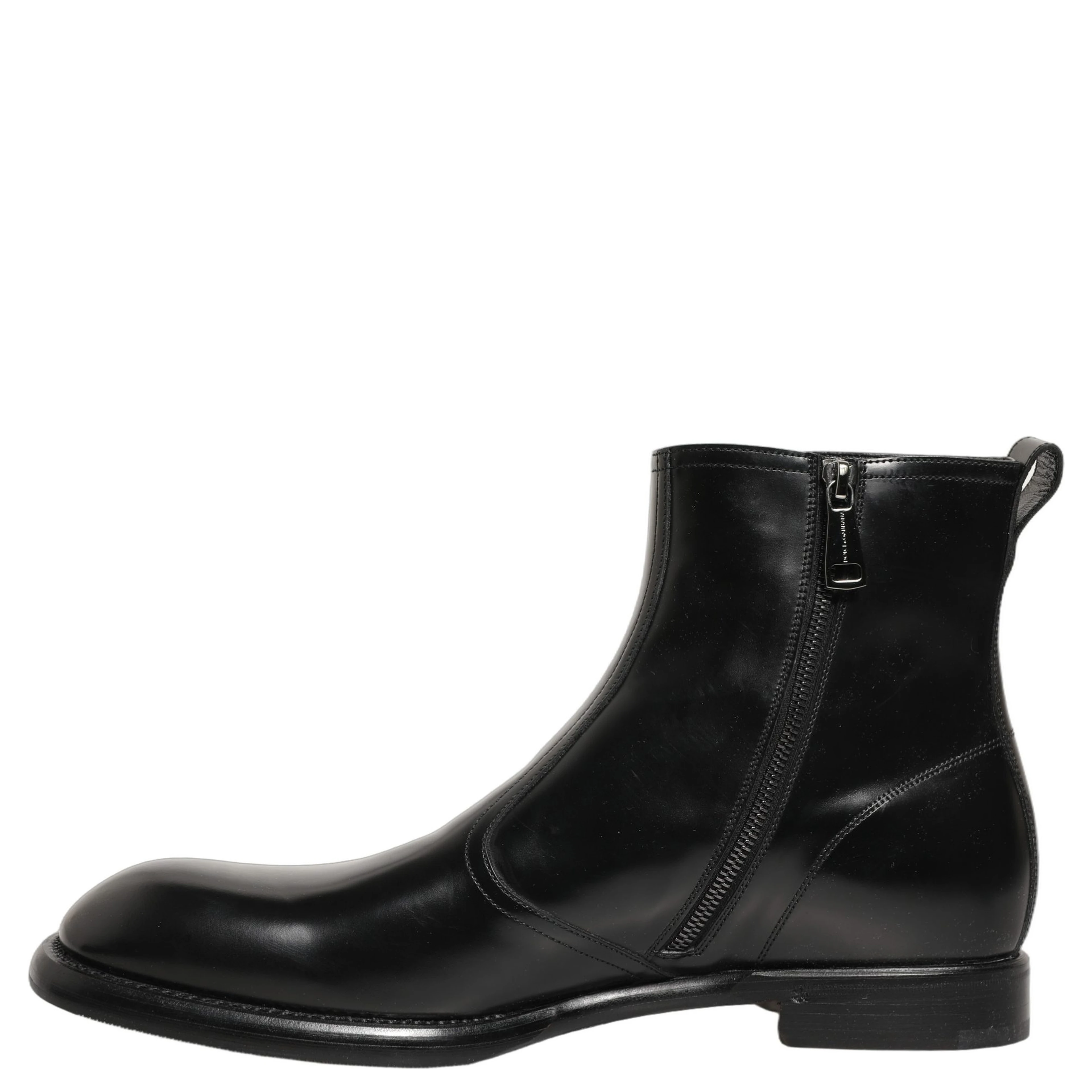 Black Leather Embossed Logo Ankle Boots Shoes