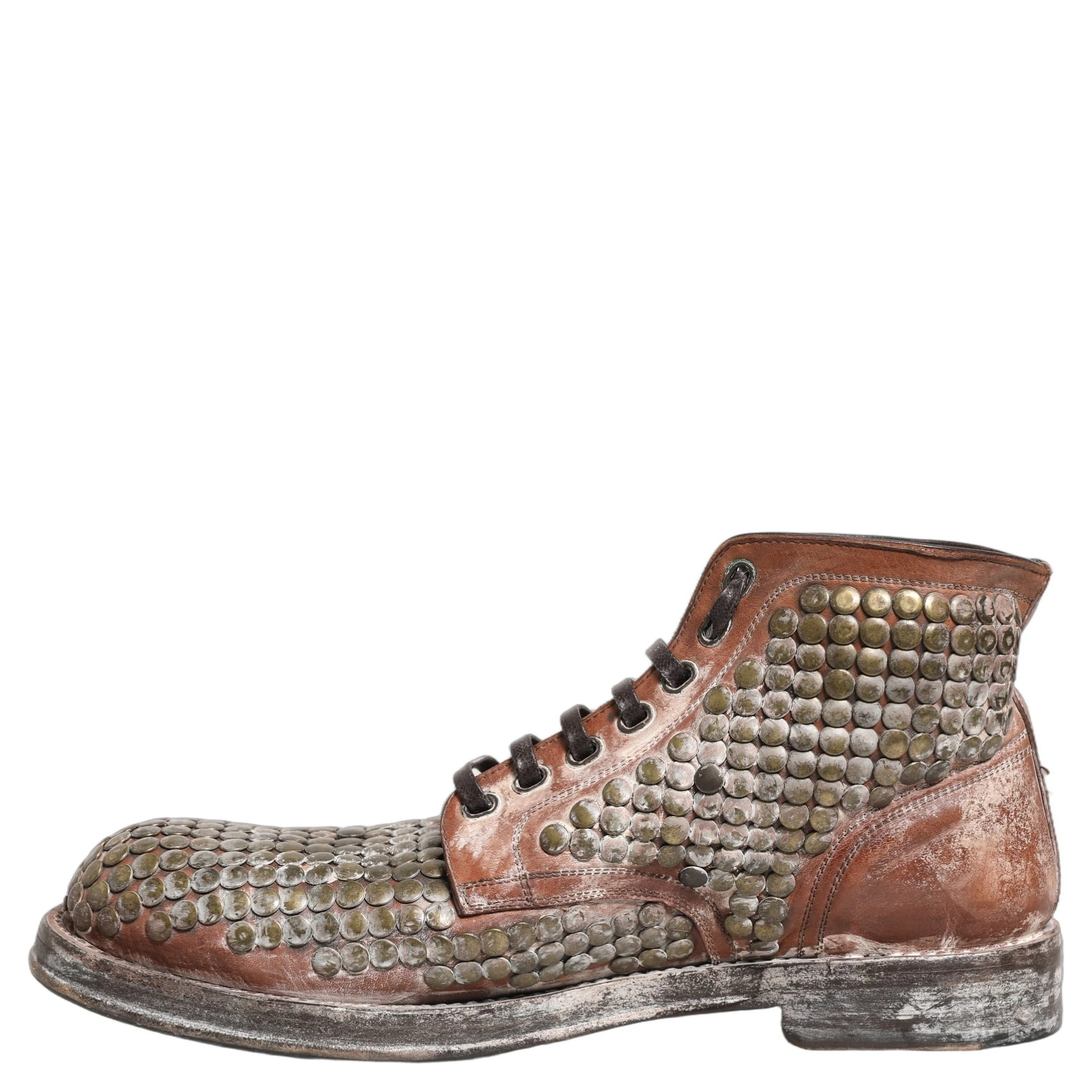 Brown Leather Runway Studs Ankle Boots Shoes