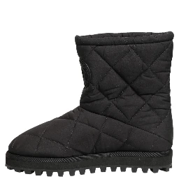 Black Quilted Effect Mid Calf Boots Shoes