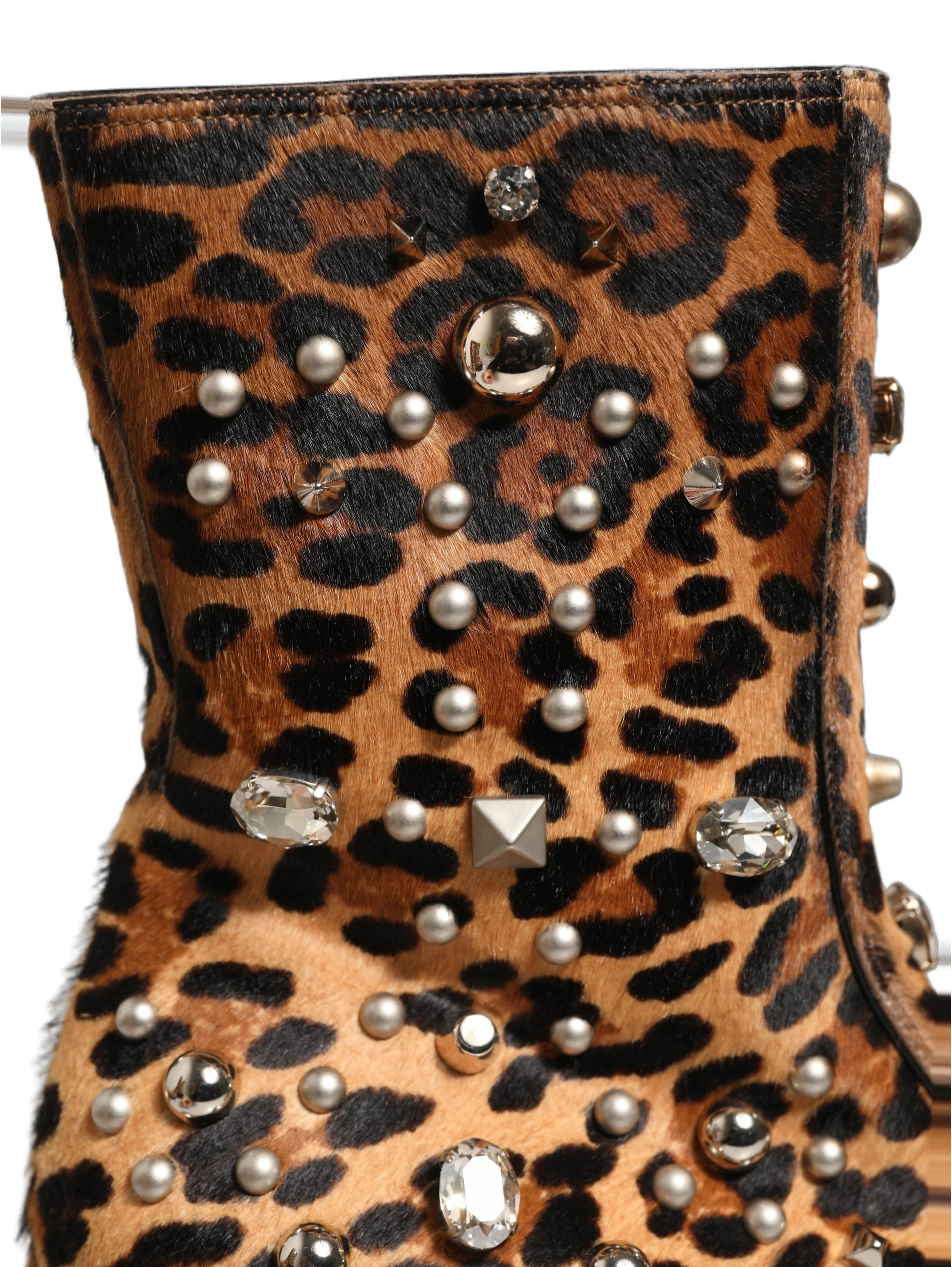 Brown Leopard Embellished Mid Calf Men Boots Shoes