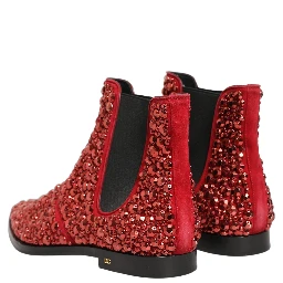Red Embellished Chelsea Ankle Boots Shoes