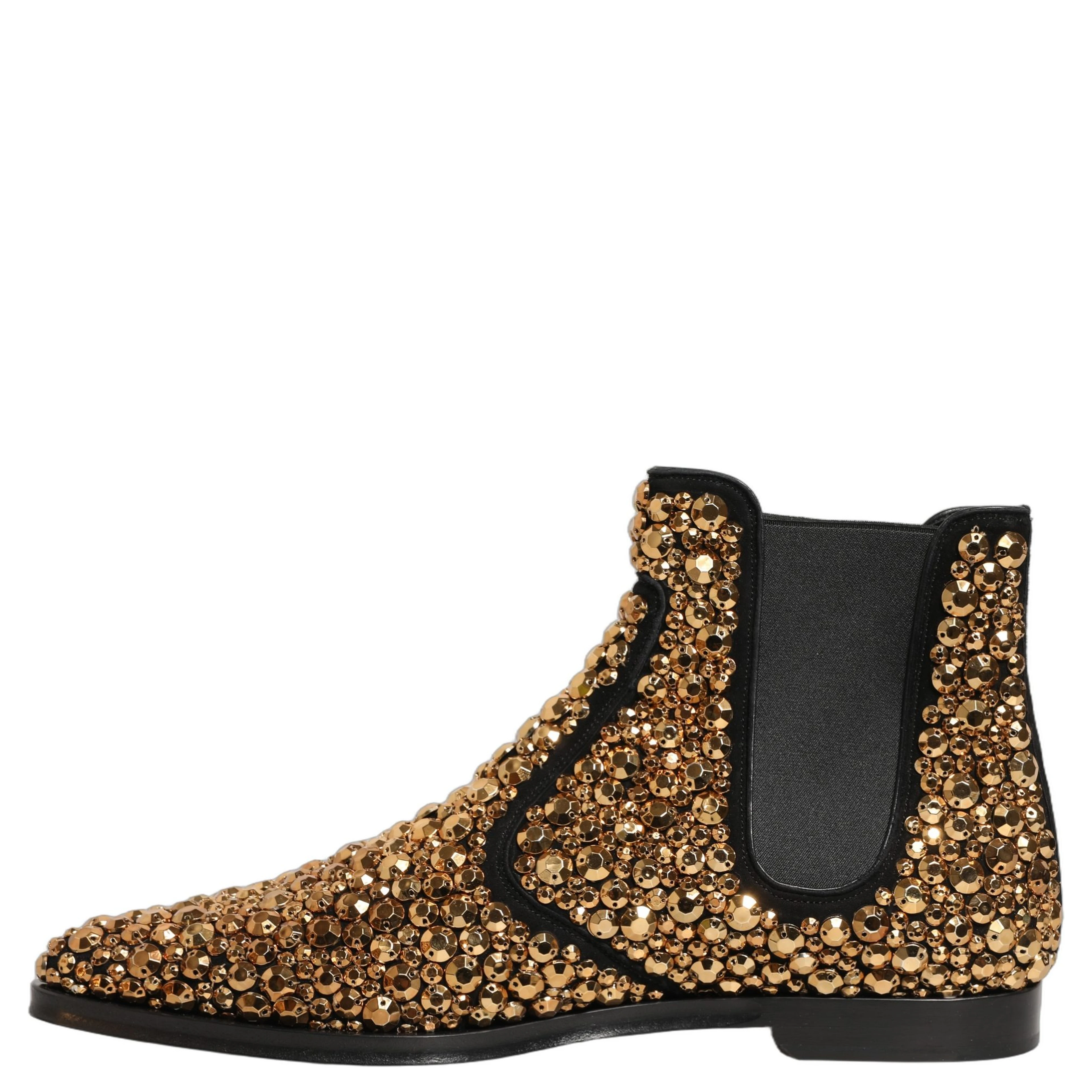 Gold Embellished Chelsea Ankle Boots Shoes