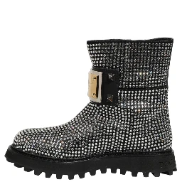 Black Crystal Embellished Short Boots Shoes