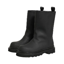 Black Leather Mid Calf Chunky Men Boots Shoes