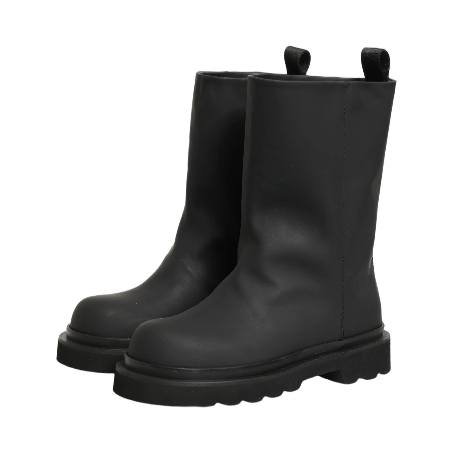 Black Leather Mid Calf Chunky Men Boots Shoes