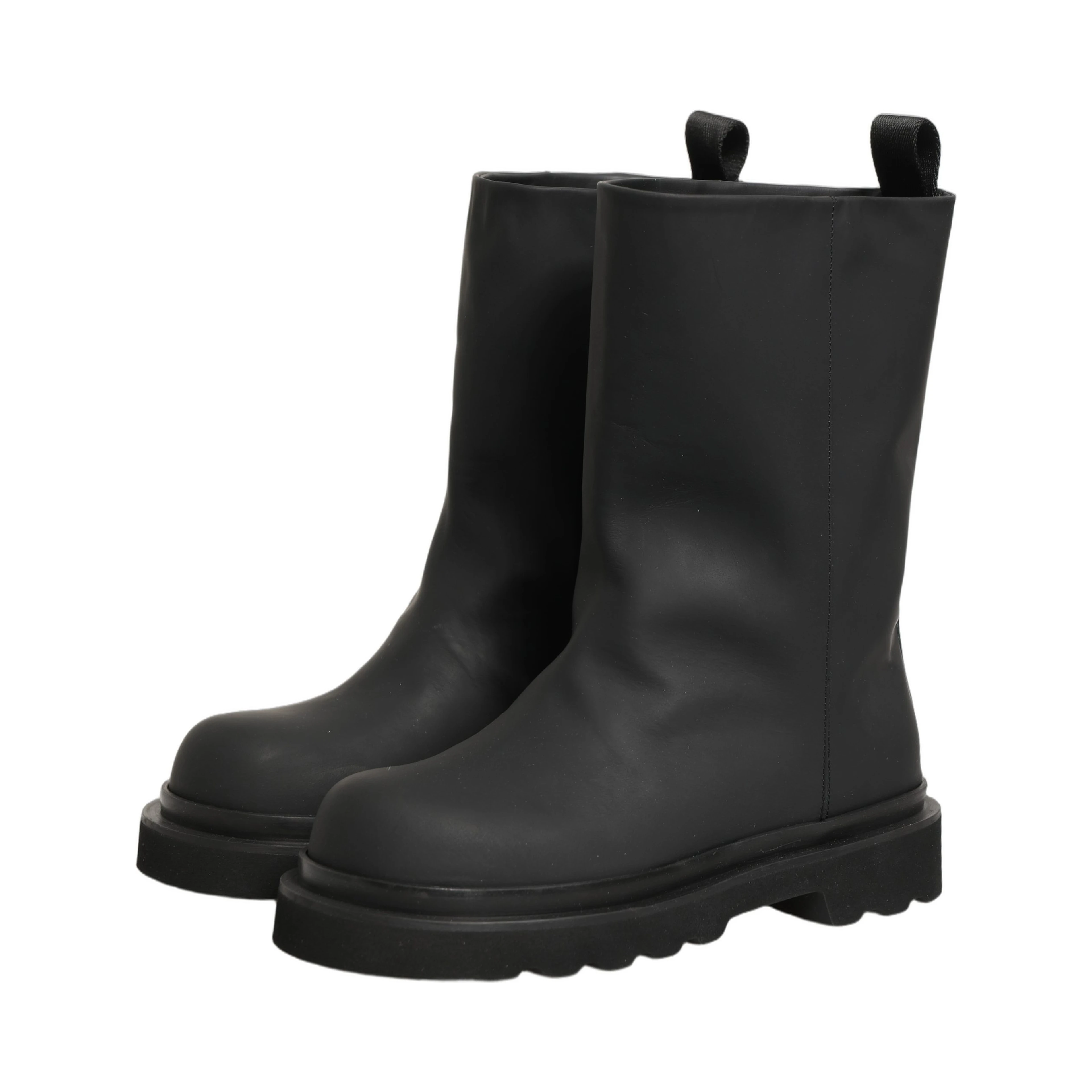 Black Leather Mid Calf Chunky Men Boots Shoes