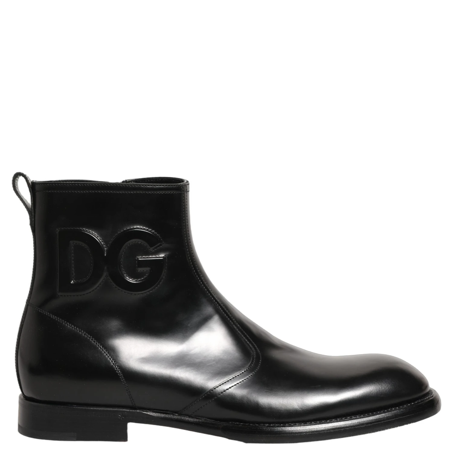 Black Leather Embossed Logo Ankle Boots Shoes