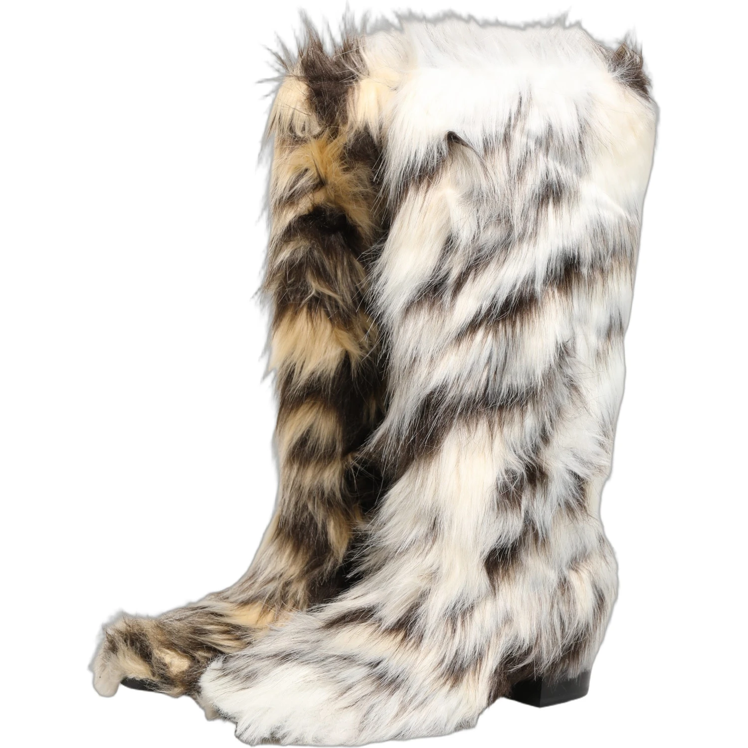 Multicolor Knee High Faux Fur Boots Shoes