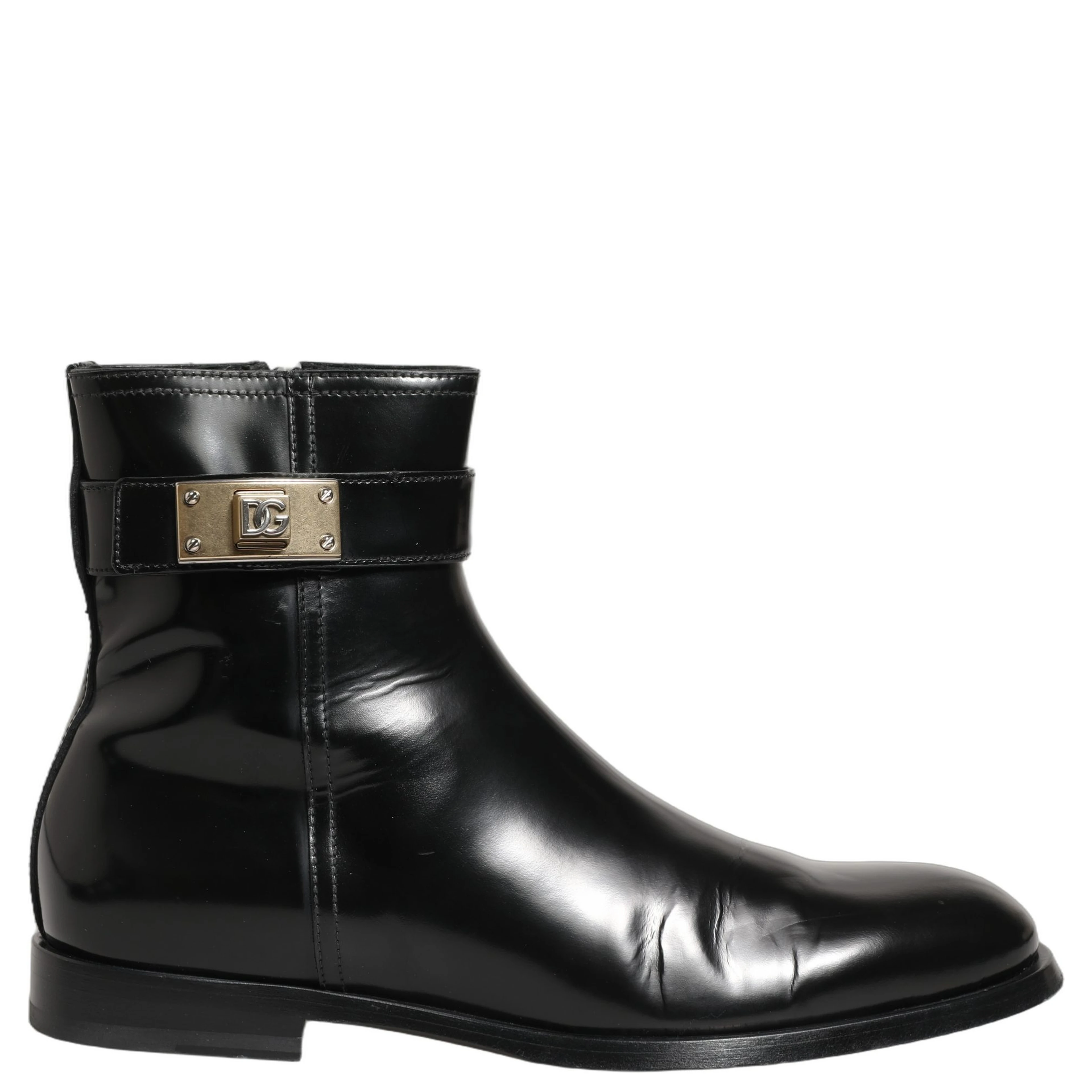 Black Leather Logo Buckle Mid Calf Boots Shoes