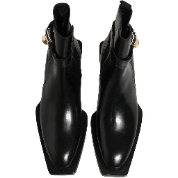 Black Leather DG Plaque Ankle Boots Shoes