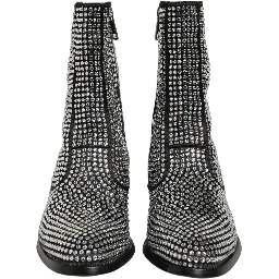 Black Crystal Embellished Ankle Boots Shoes
