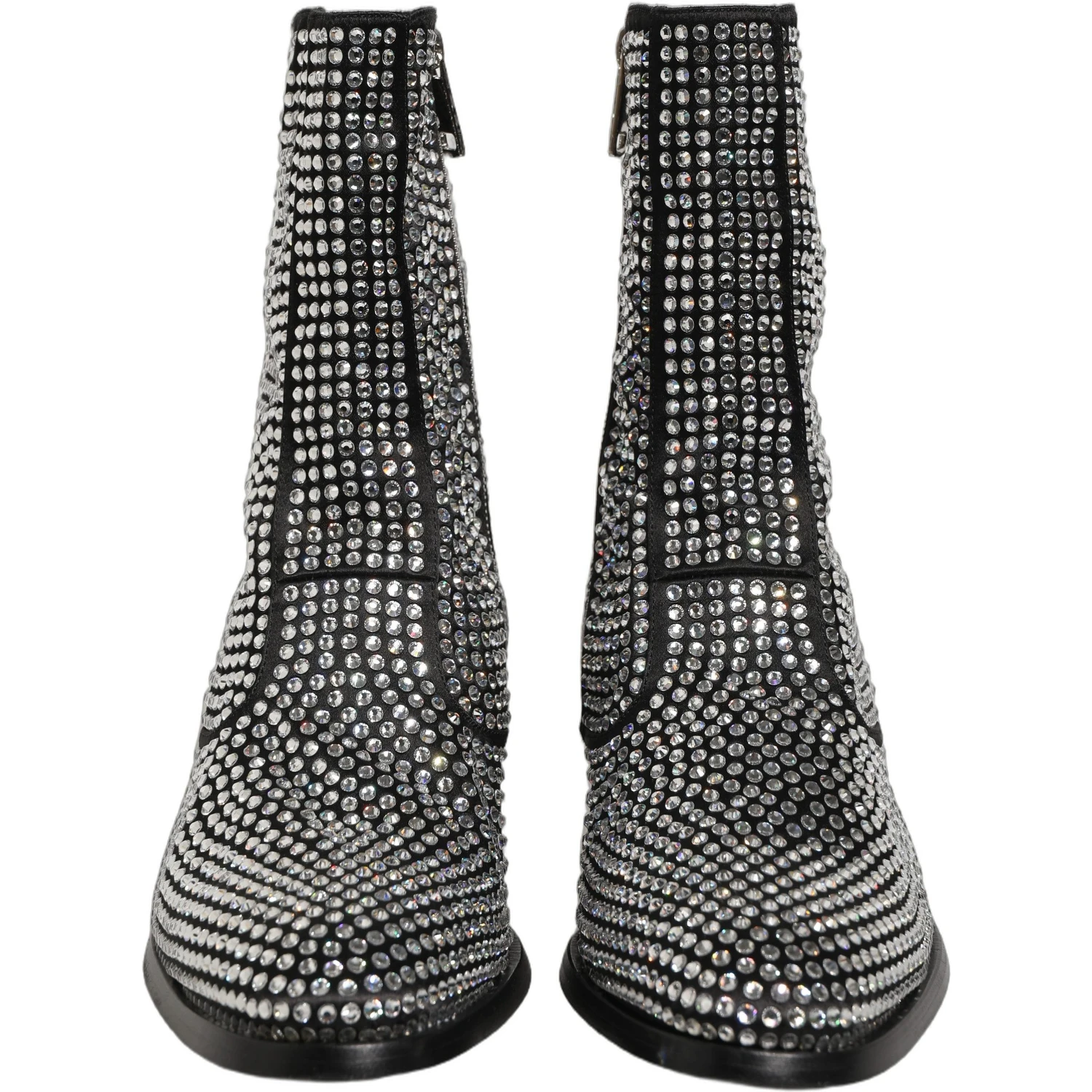 Black Crystal Embellished Ankle Boots Shoes