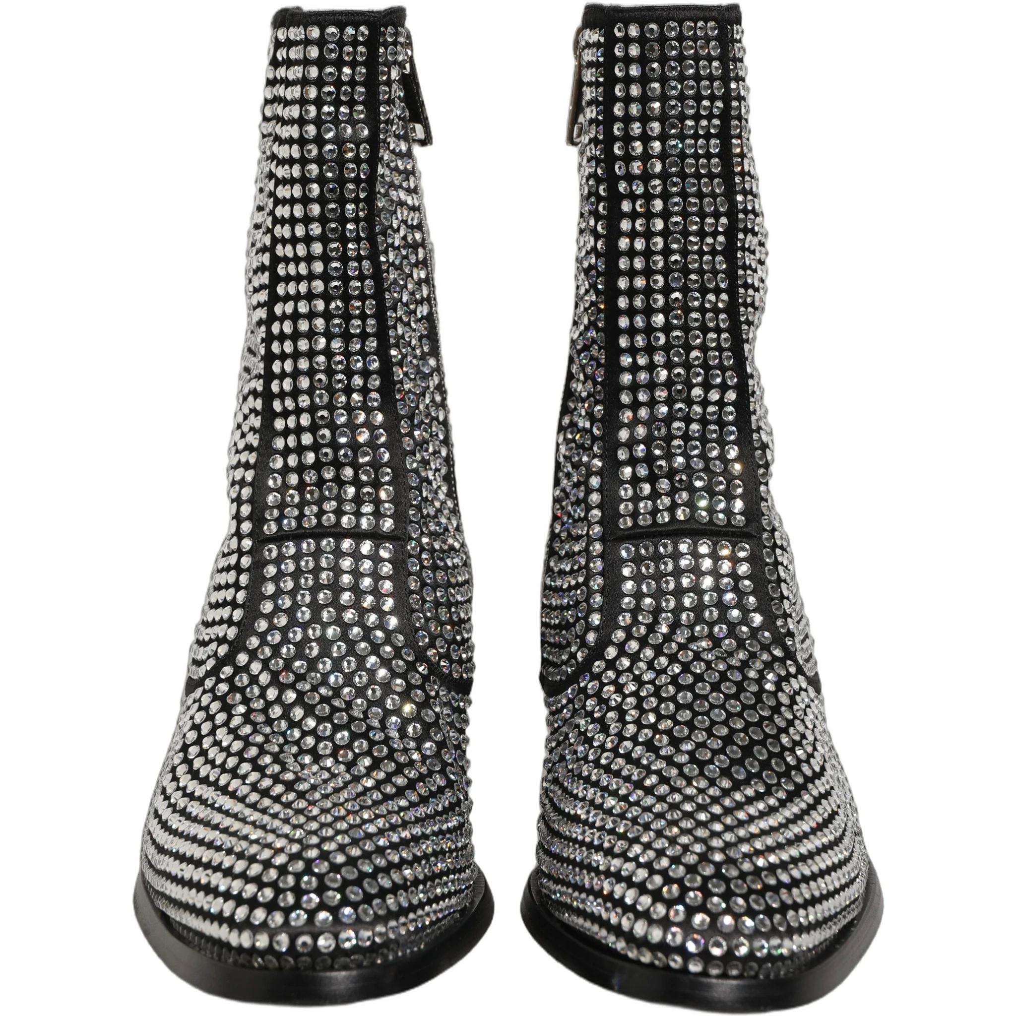 Black Crystal Embellished Ankle Boots Shoes