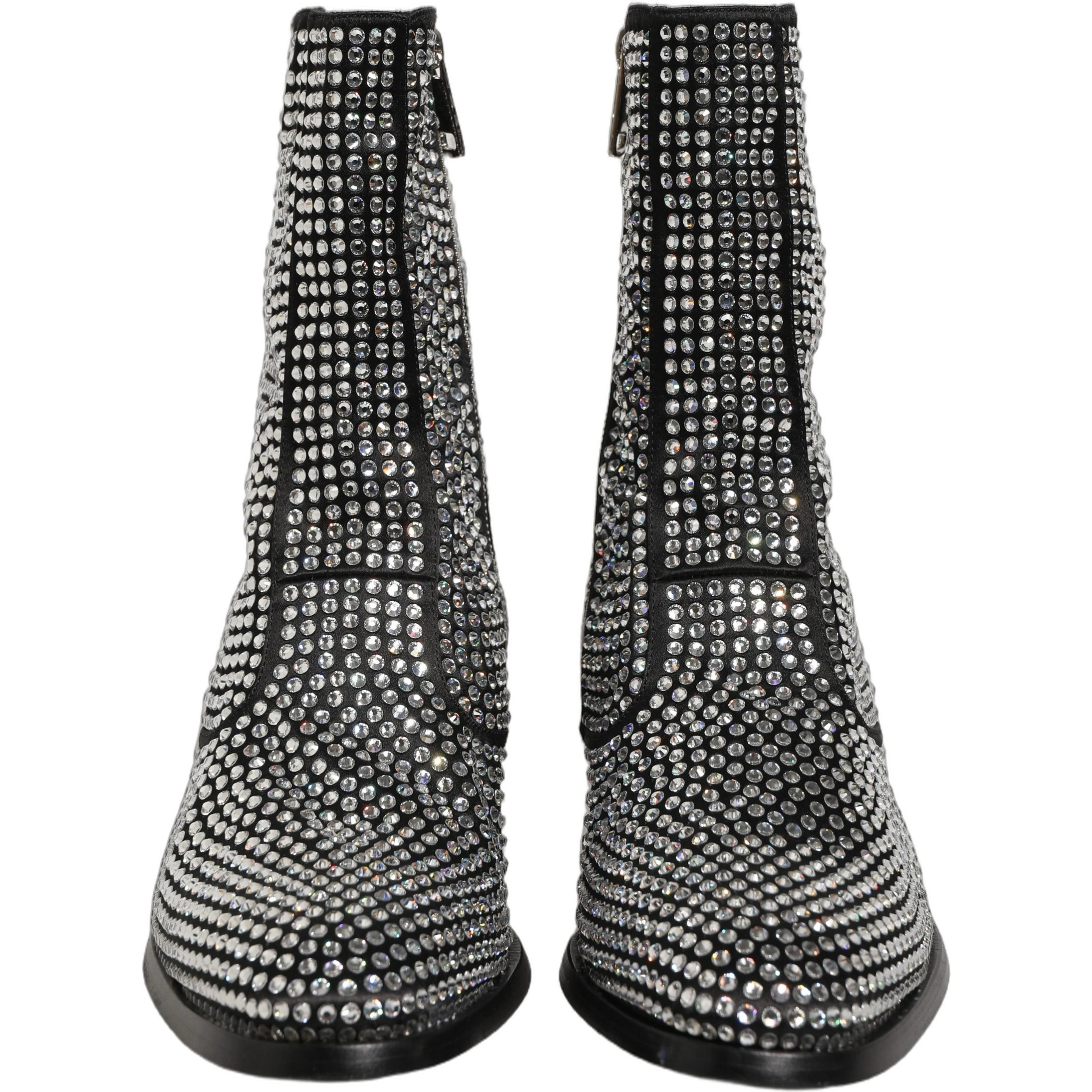 Black Crystal Embellished Ankle Boots Shoes