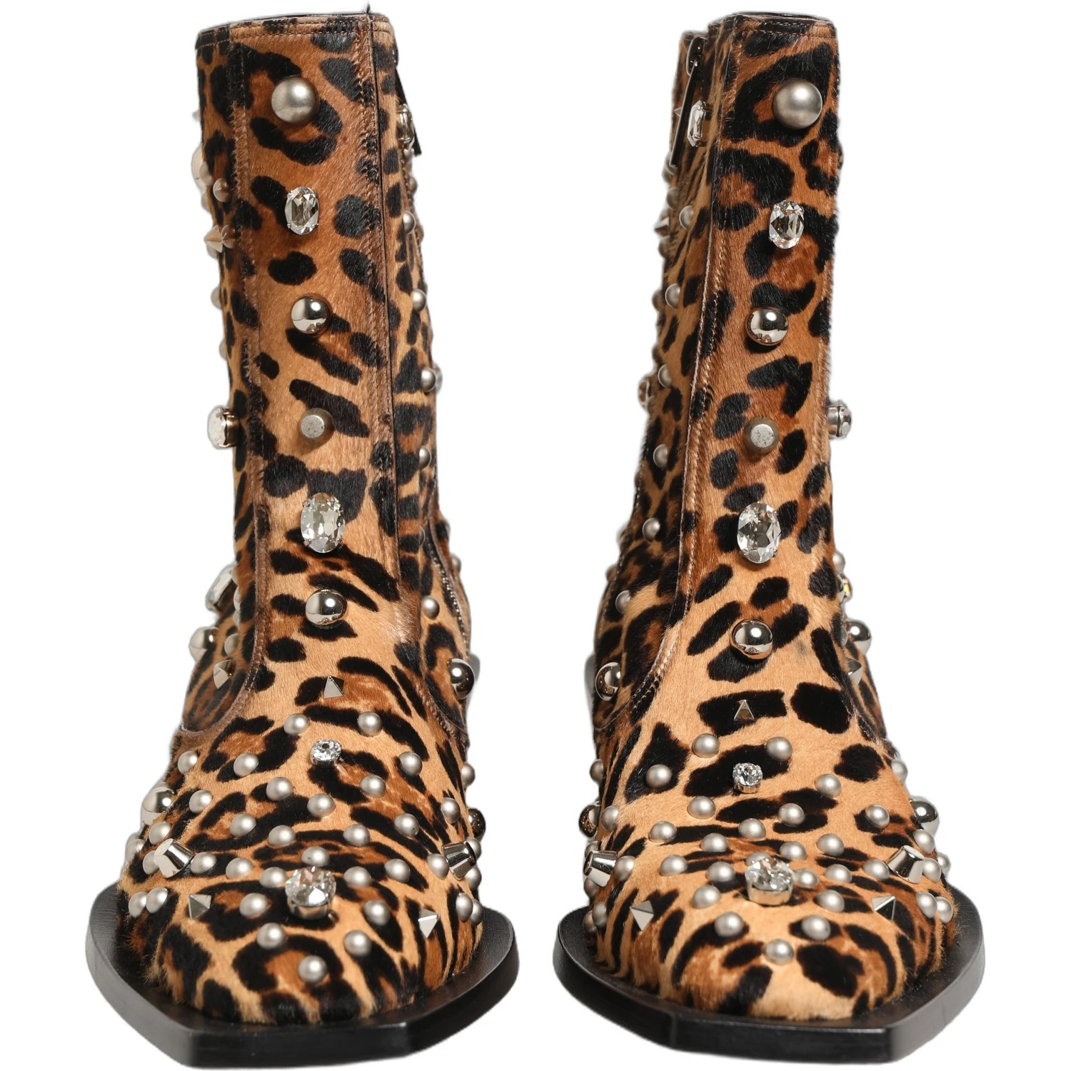 Brown Leopard Embellished Mid Calf Men Boots Shoes