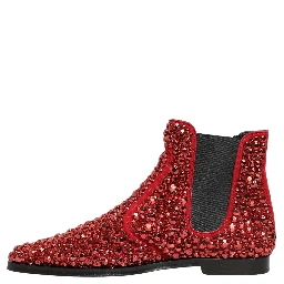 Red Embellished Chelsea Ankle Boots Shoes