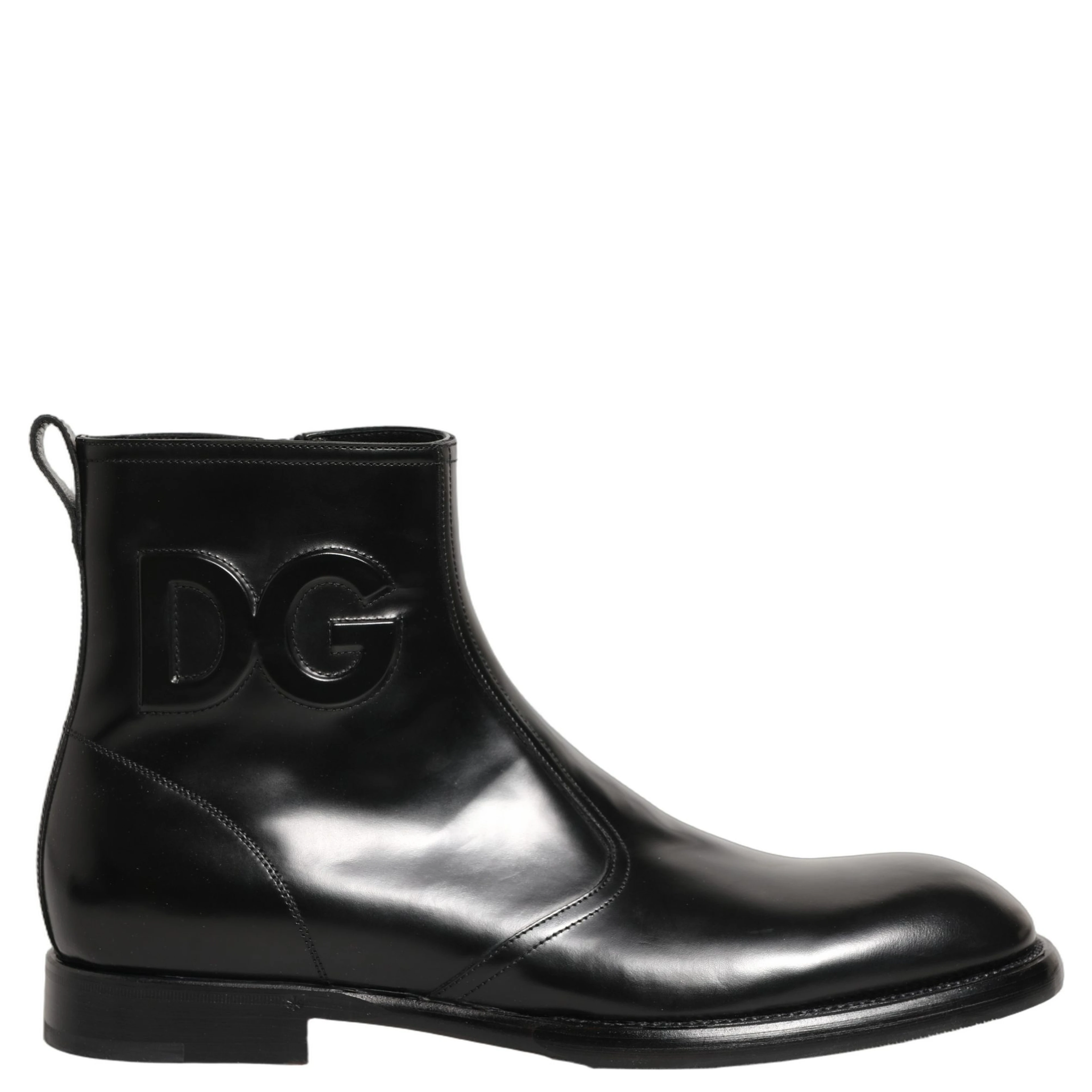 Black Leather Embossed Logo Ankle Boots Shoes