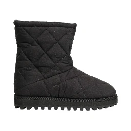 Black Quilted Effect Mid Calf Boots Shoes