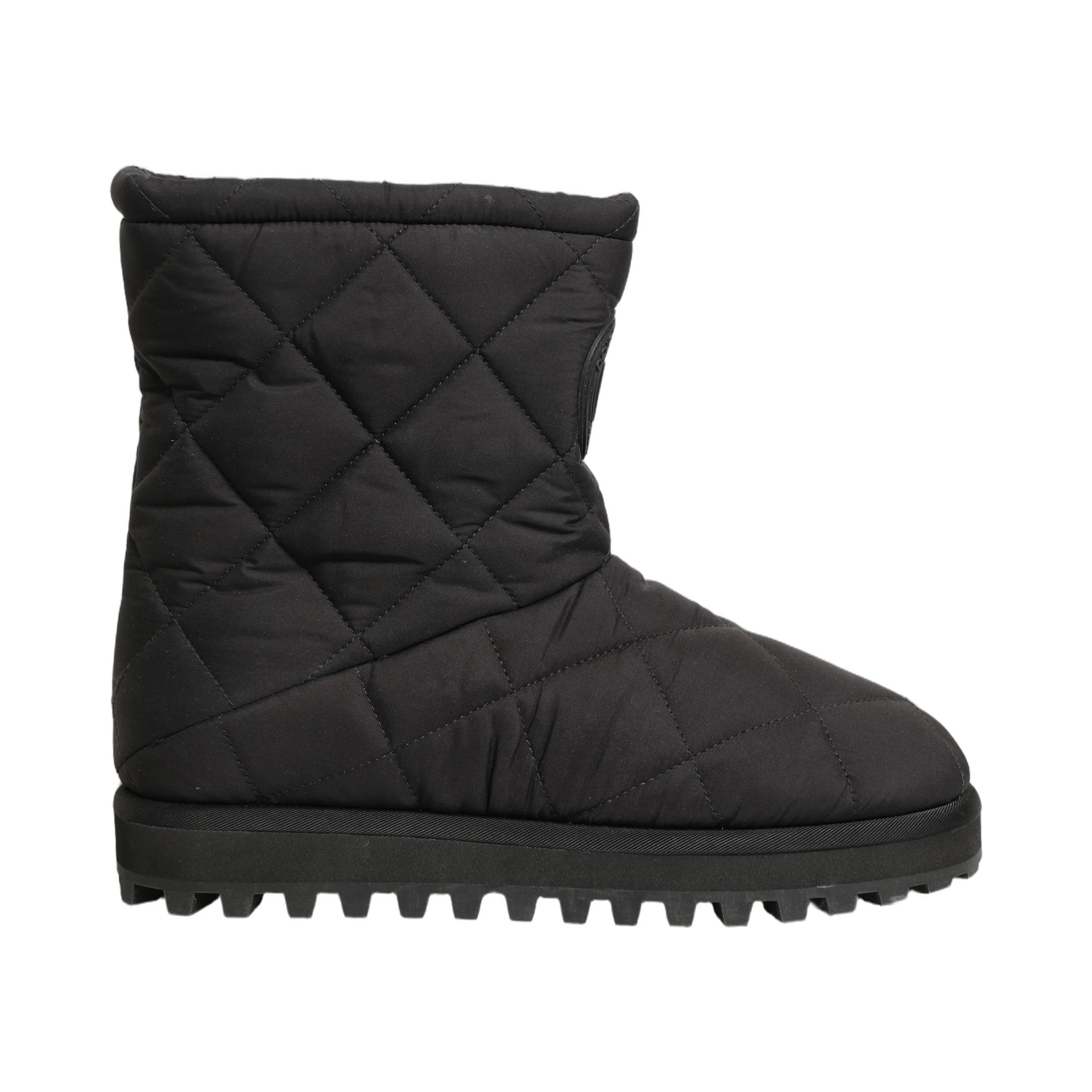 Black Quilted Effect Mid Calf Boots Shoes