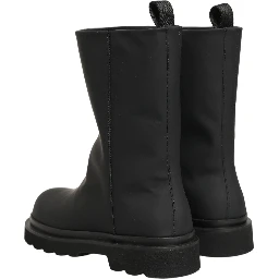 Black Leather Mid Calf Chunky Men Boots Shoes