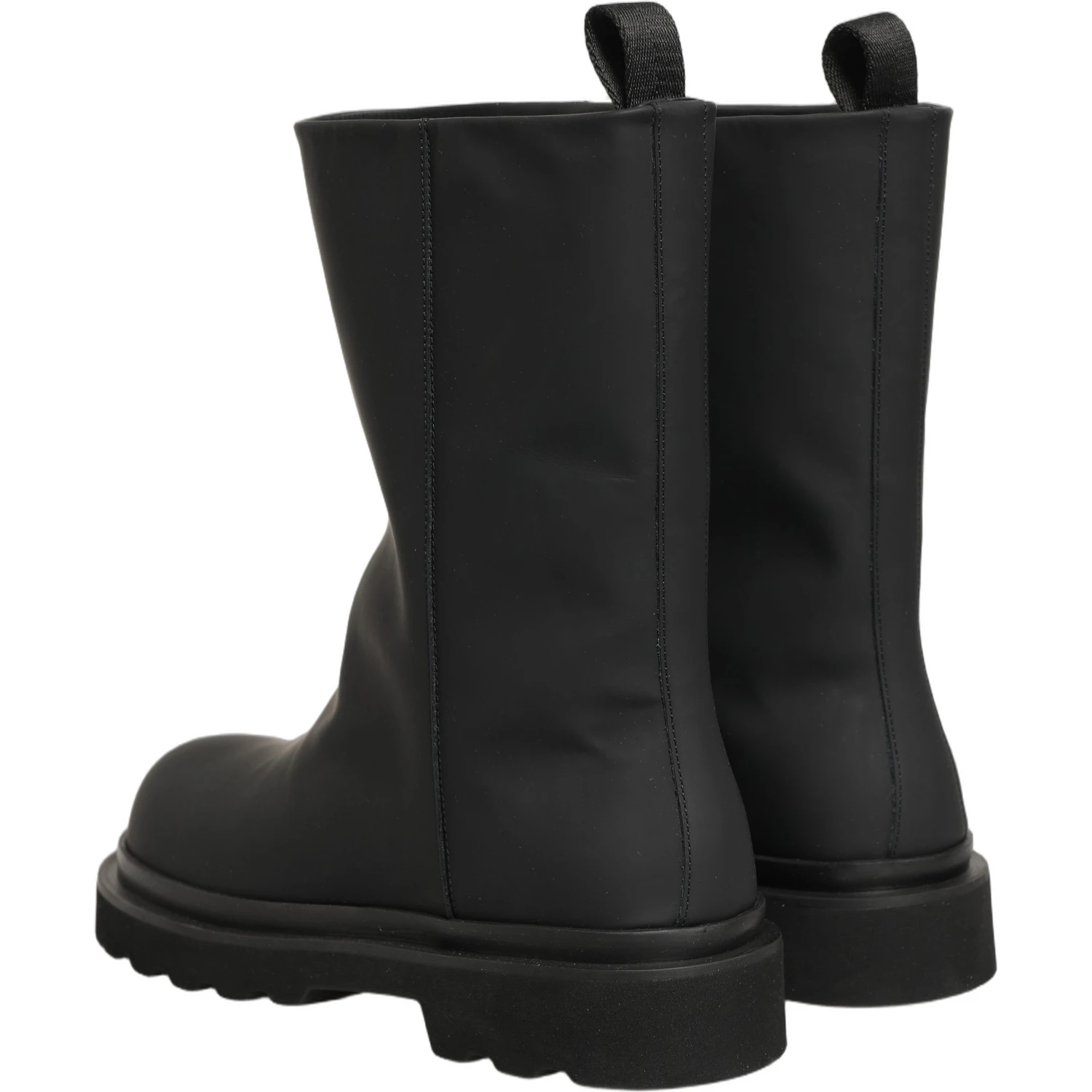Black Leather Mid Calf Chunky Men Boots Shoes