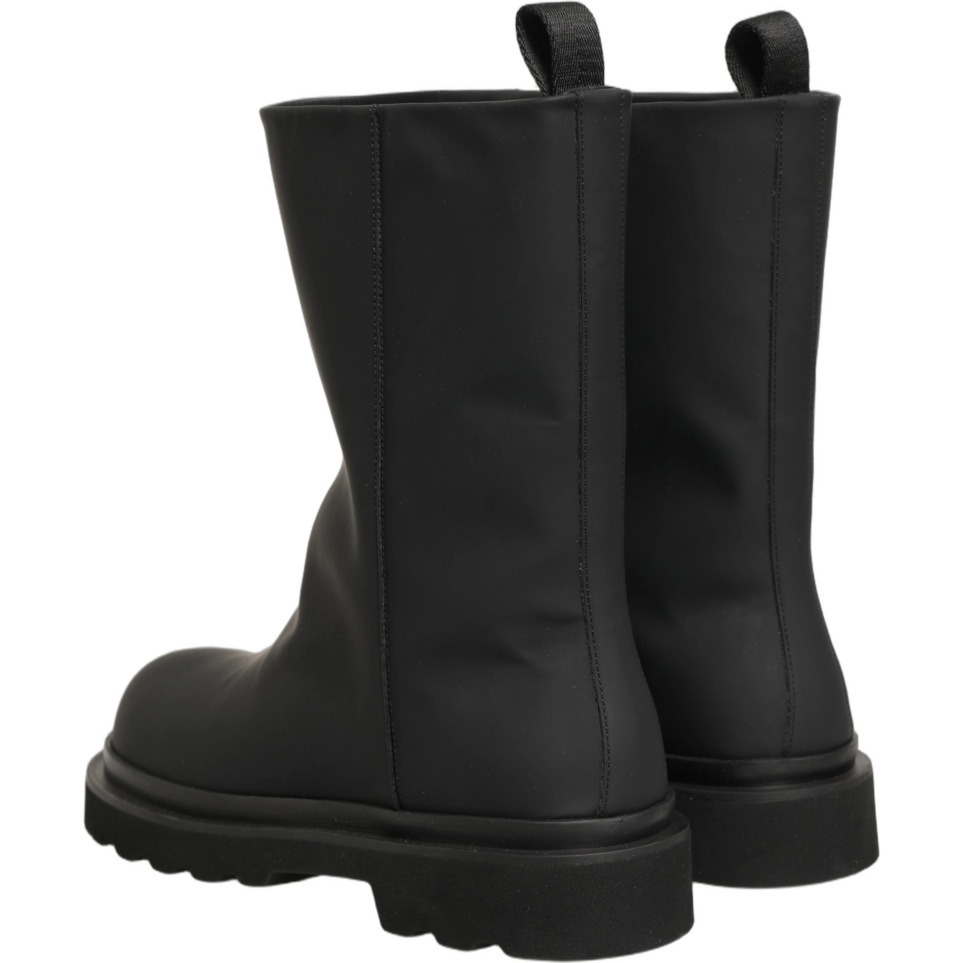 Black Leather Mid Calf Chunky Men Boots Shoes