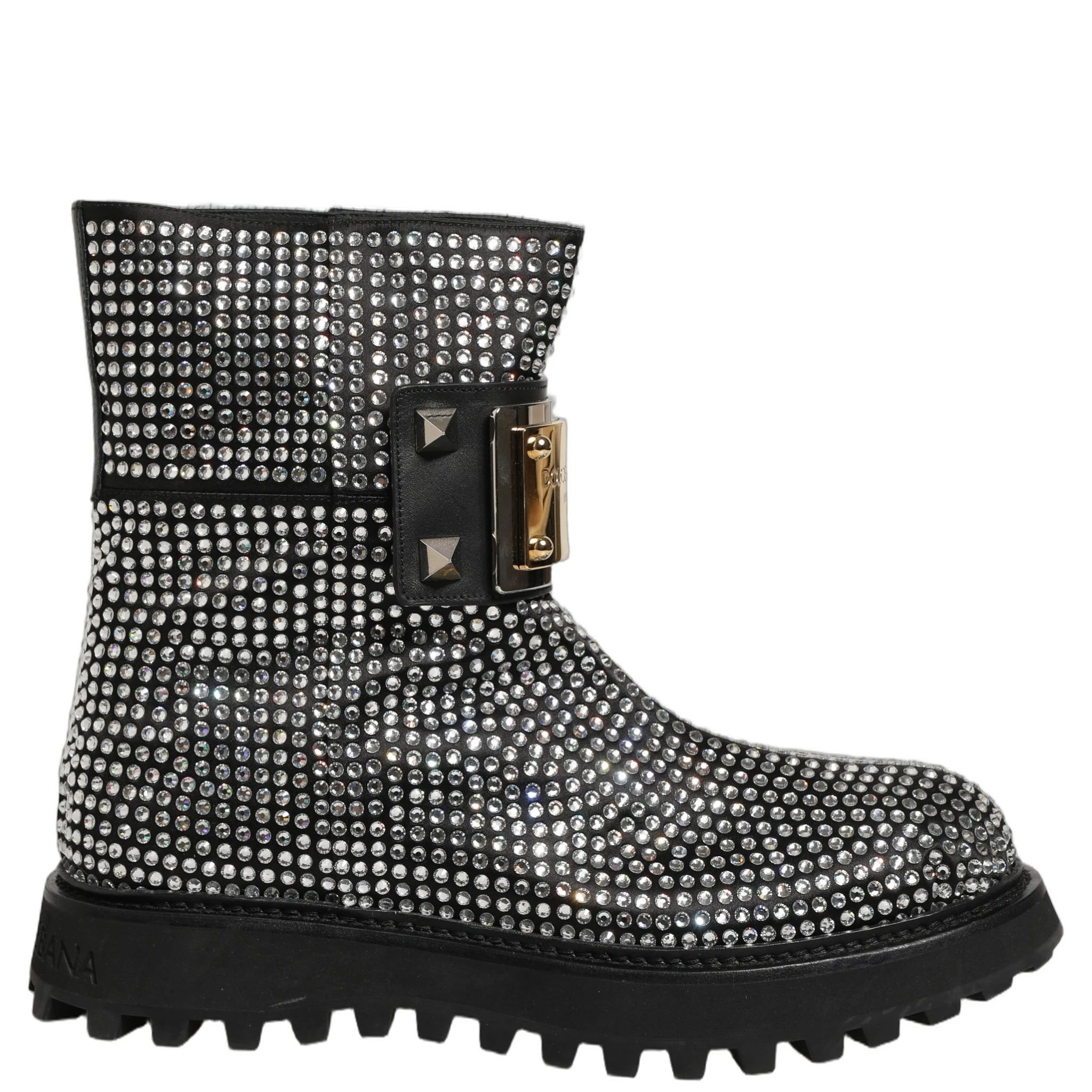 Black Crystal Embellished Short Boots Shoes