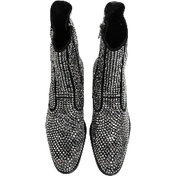 Black Crystal Embellished Ankle Boots Shoes