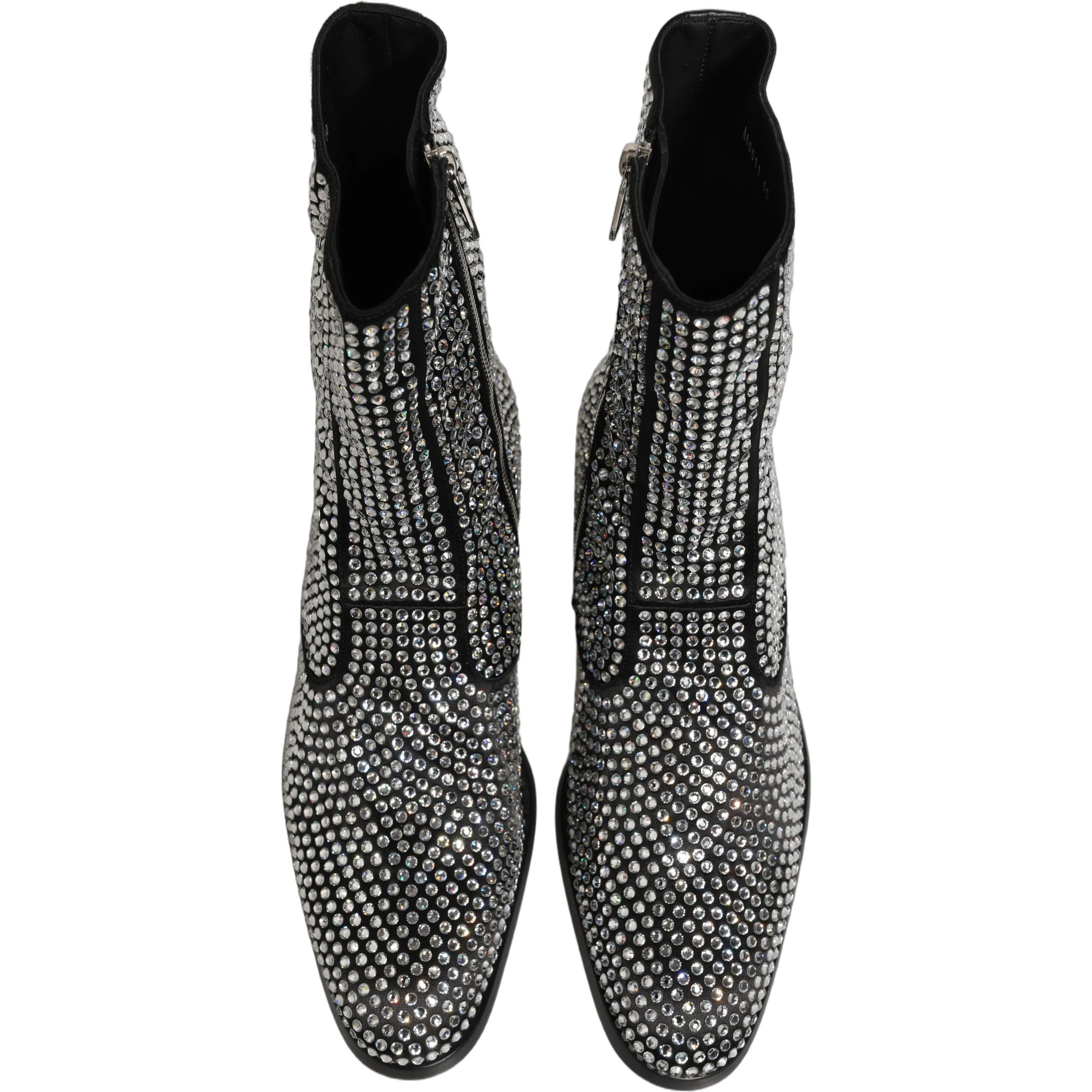 Black Crystal Embellished Ankle Boots Shoes