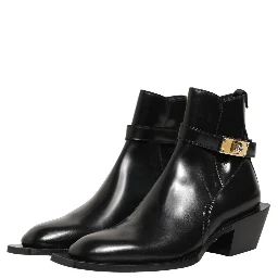 Black Leather DG Plaque Ankle Boots Shoes