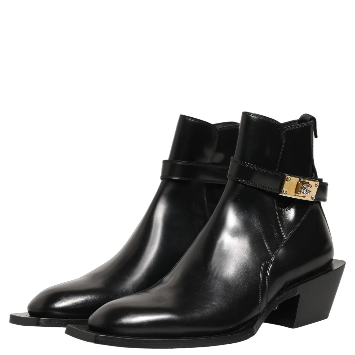 Black Leather DG Plaque Ankle Boots Shoes