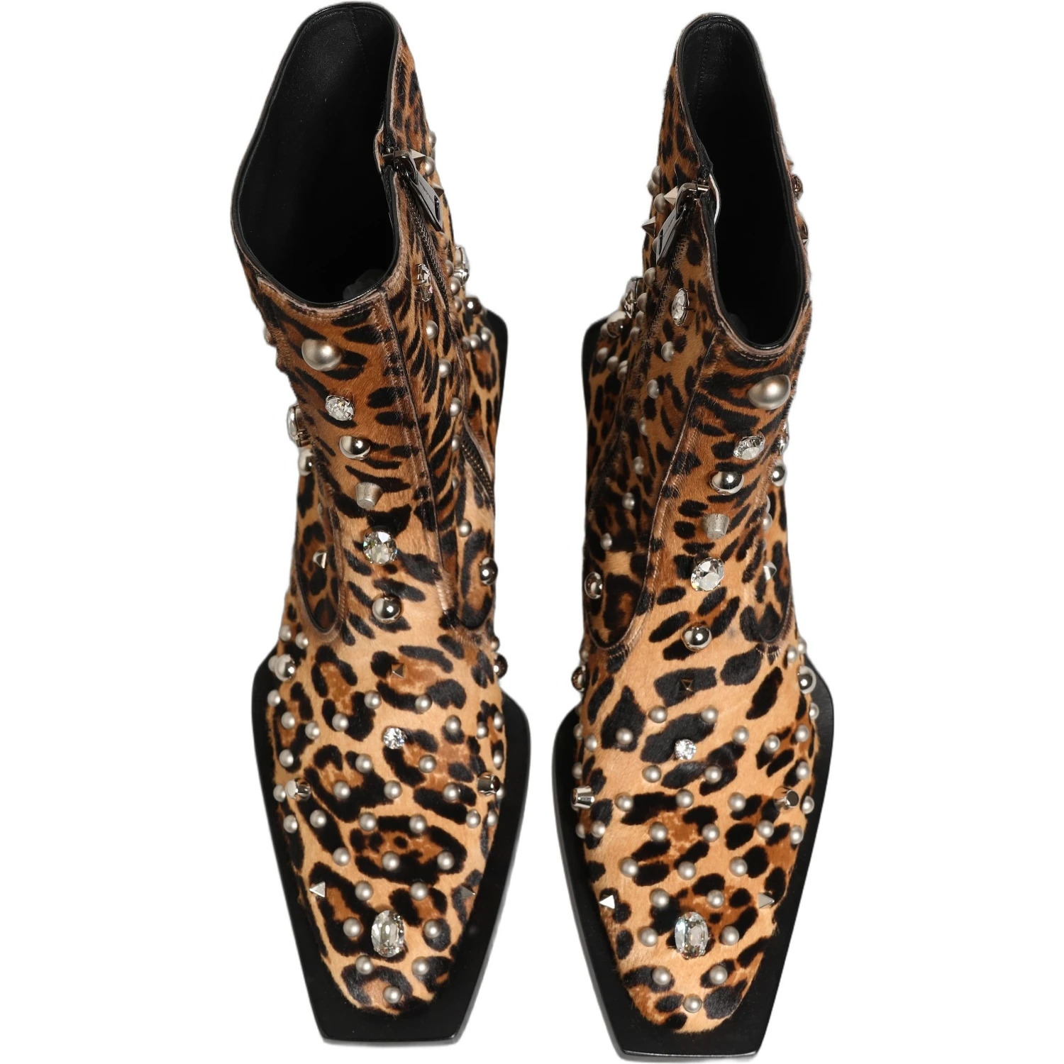 Brown Leopard Embellished Mid Calf Men Boots Shoes
